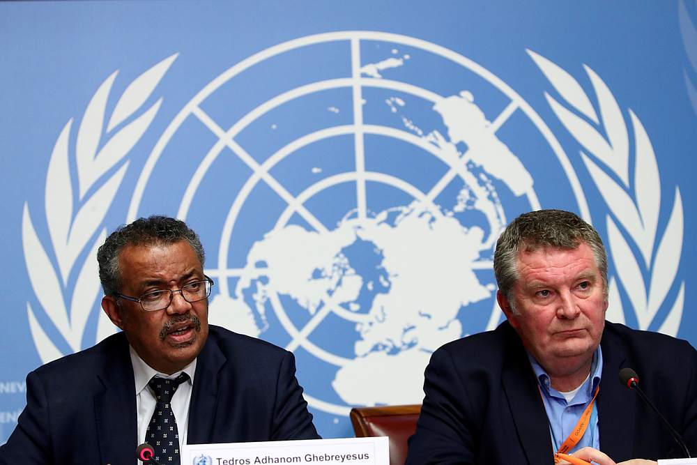 World Health Organisation director-general Tedros Adhanom Ghebreyesus (left) and Michael J. Ryan, the Health Emergencies Programme chief, at a news conference in Geneva, Switzerland, January 29, 2020. u00e2u20acu201d Reuters pic 