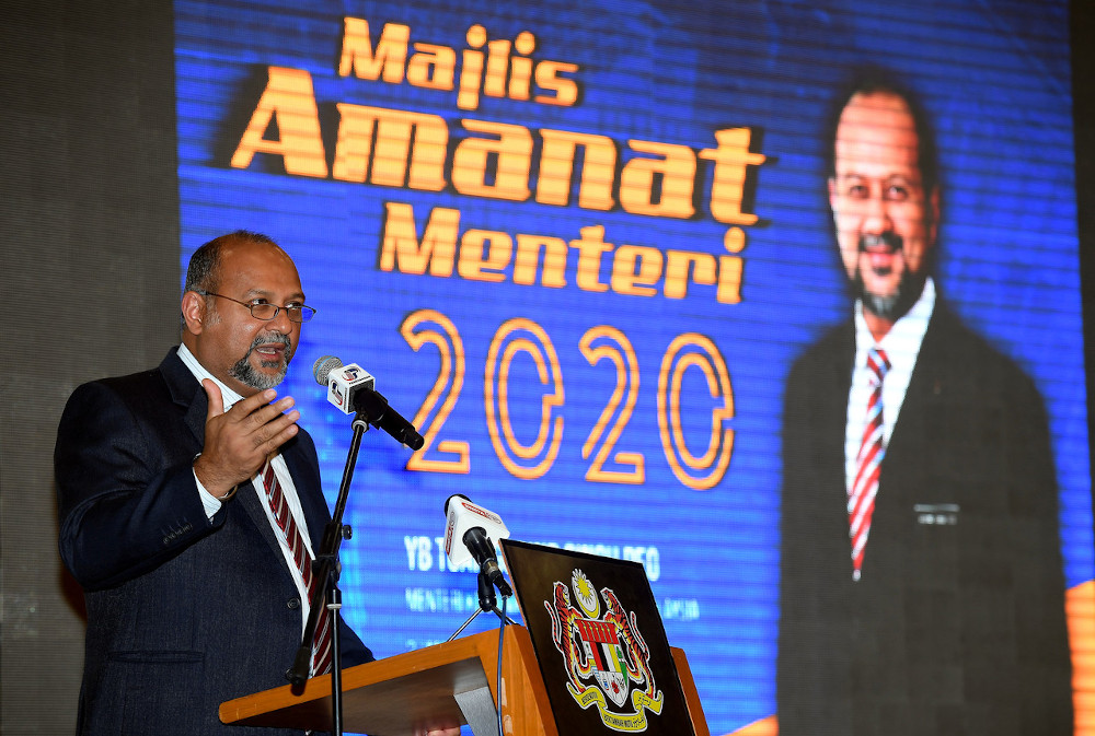 Communications and Multimedia Minister Gobind Singh Deo giving a speech at the Ministeru00e2u20acu2122s Messageu00e2u20acu2122s event at the Communications and Multimedia Ministry in Putrajaya February 3, 2020. u00e2u20acu201d Bernama pic 