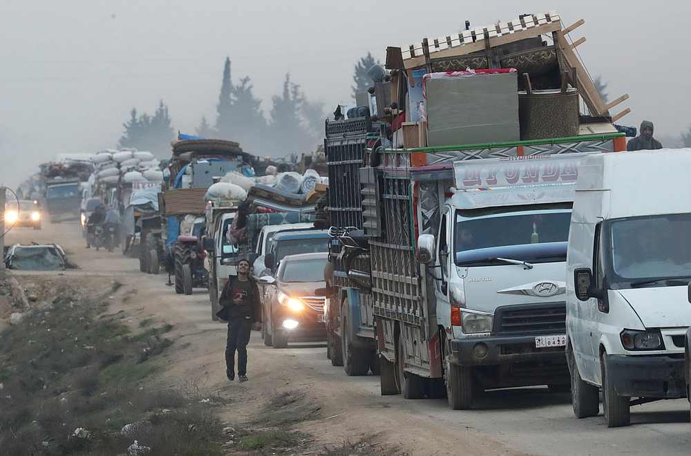 A view of trucks carrying belongings of displaced Syrians, is pictured in the town of Sarmada in Idlib province, Syria January 28, 2020. u00e2u20acu201d Reuters pic