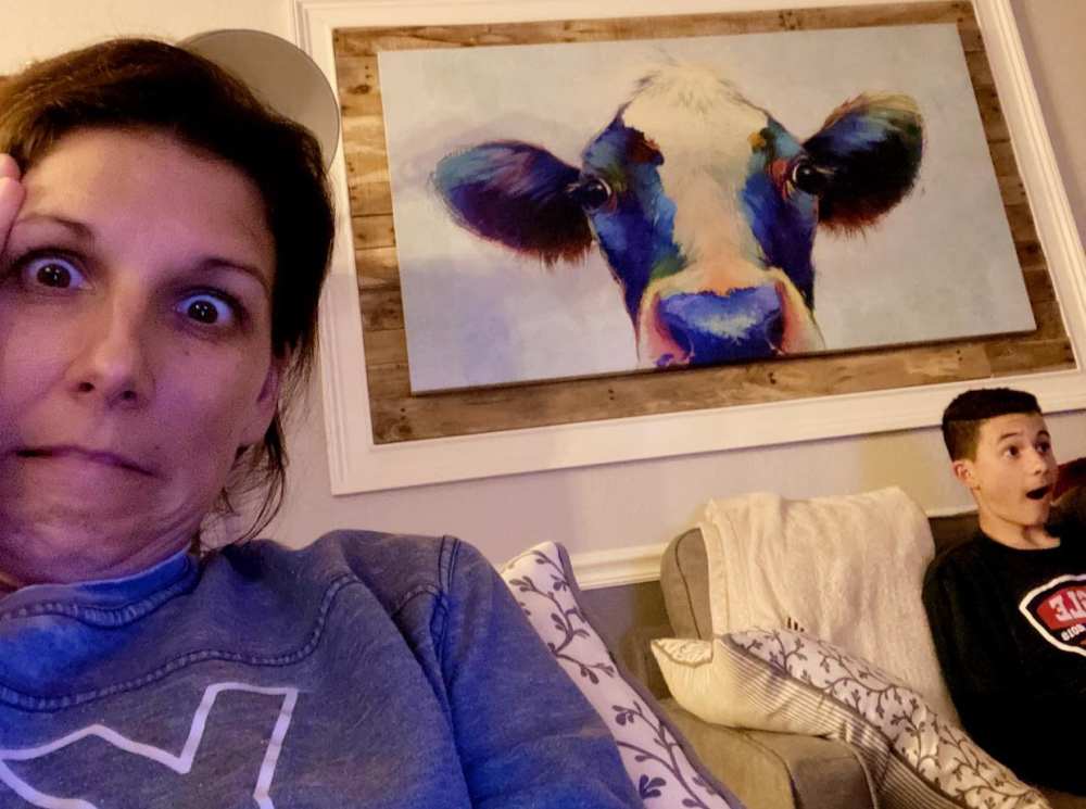 Masony looking a bit weirded out by her sonu00e2u20acu2122s reaction to seeing strut her stuff J-Lo on TV. u00e2u20acu2022 Picture via Facebook/Thatu00e2u20acu2122s Inappropriate