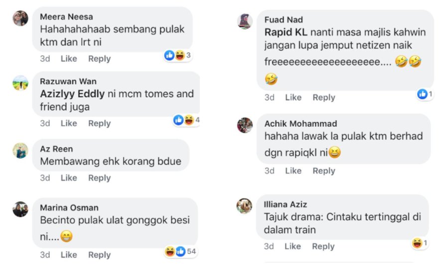 Social media users were entertained by Rapid KL and KTM Berhad’s antics. — Screengrab via Facebook/Rapid KL