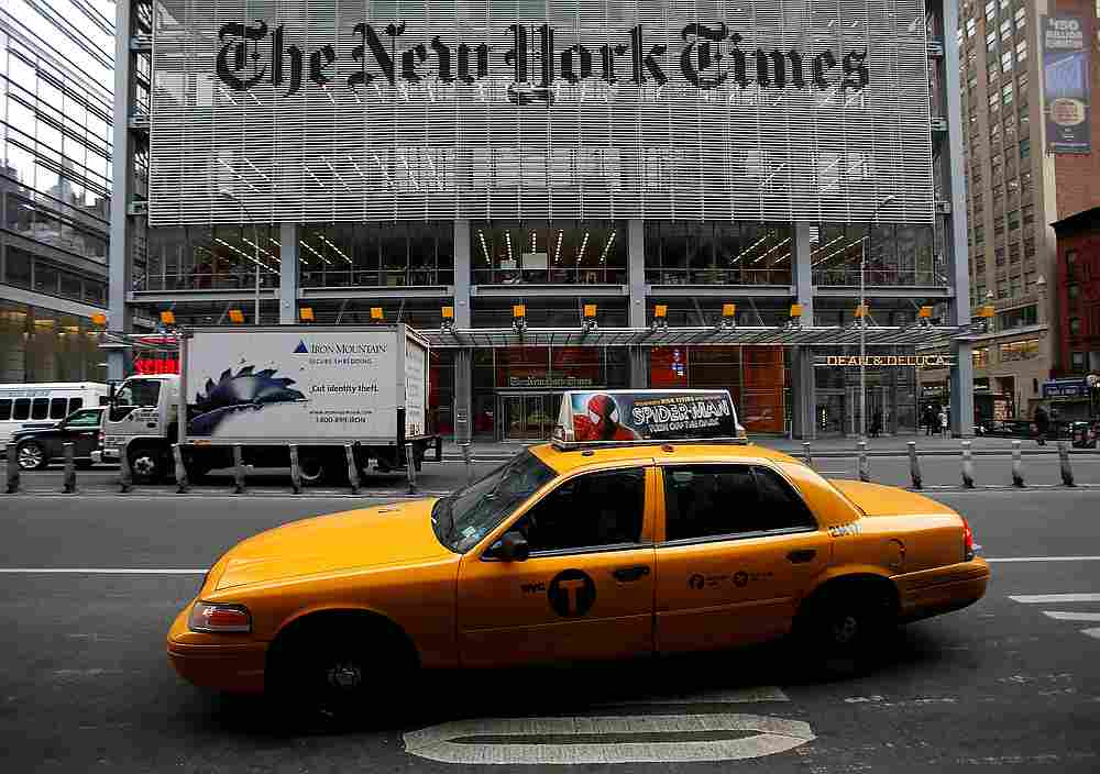 A taxi passes by in front of The New York Times head office in New York February 7, 2013. u00e2u20acu201d Reuters pic 
