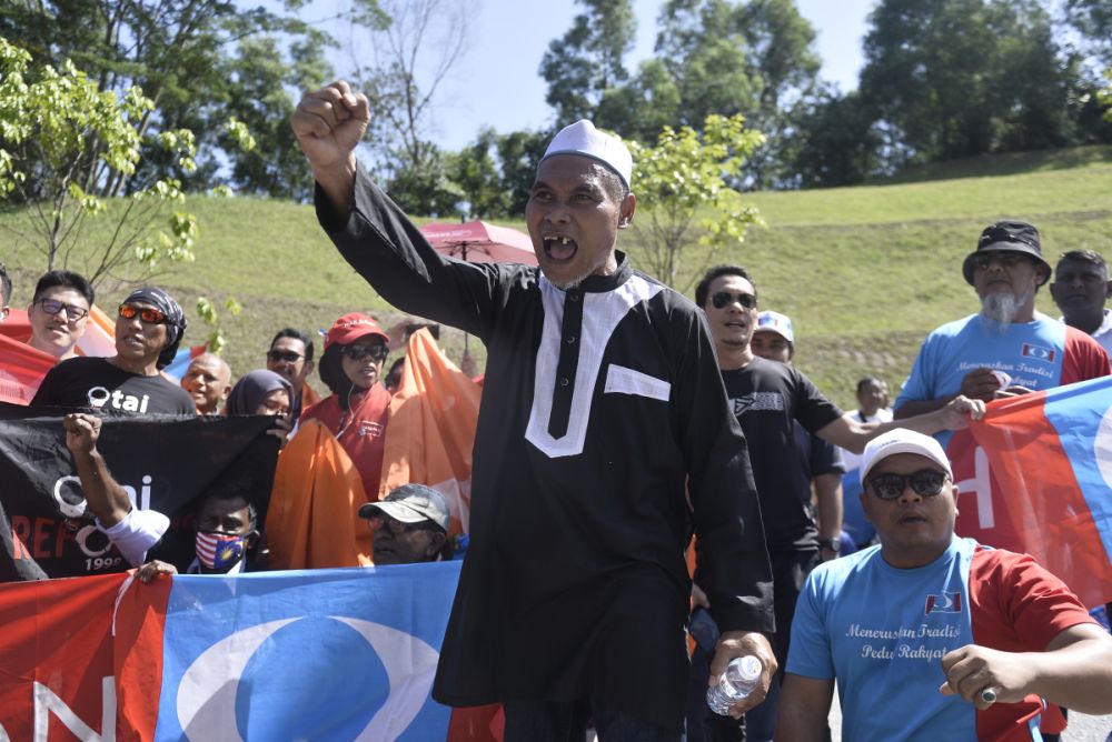 PKR supporters are pictured outside Istana Negara February 26, 2020. u00e2u20acu2022 Picture Miera Zulyana