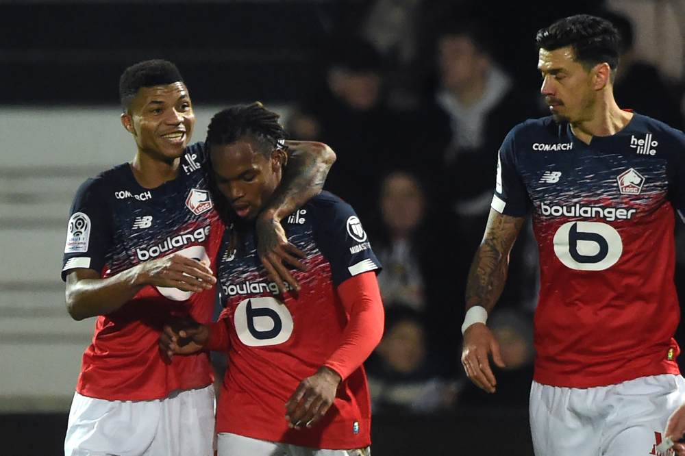 Lille's Portuguese midfielder Renato Sanches (centre) celebrates after scoring the second goal against Angers SCO Febuary 7, 2020. u00e2u20acu2022 AFP pic