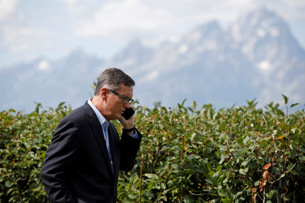 Federal Reserve Vice Chair Richard Clarida talks on the phone during the three-day u00e2u20acu02dcChallenges for Monetary Policyu00e2u20acu2122 conference in Jackson Hole, Wyoming August 23, 2019. u00e2u20acu201d Reuters pic