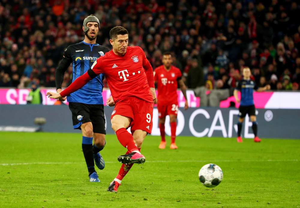 Bayern Munich's Robert Lewandowski scores the second goal against Paderborn February 22, 2020. u00e2u20acu2022 Reuters pic