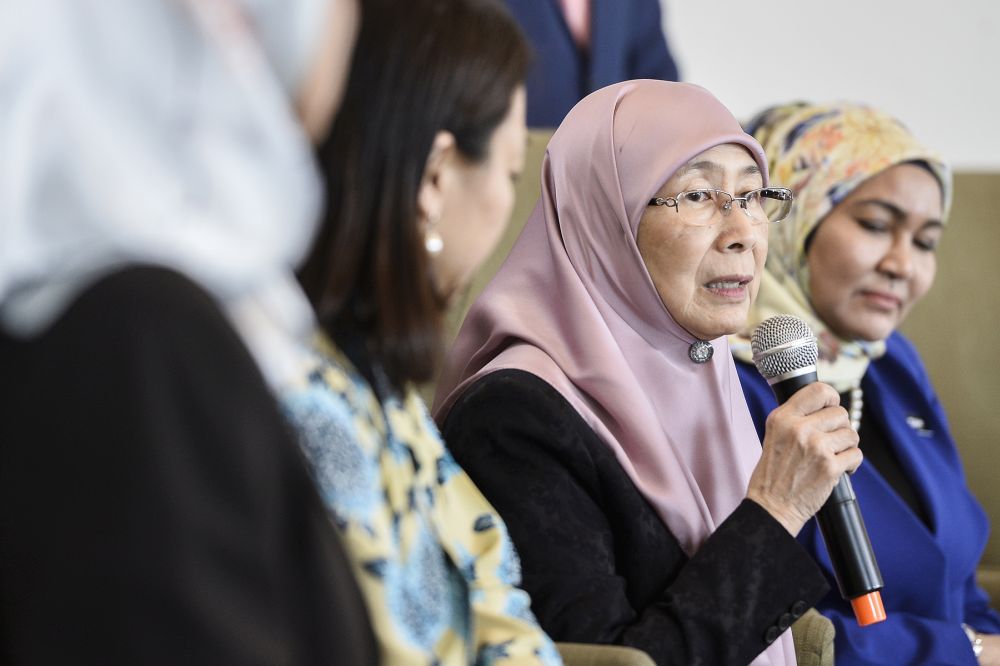 Deputy Prime Minister Datuk Seri Wan Azizah Wan Ismail speaks during a press conference in Putrajaya February 19, 2020. u00e2u20acu2022 Picture by Miera Zulyana