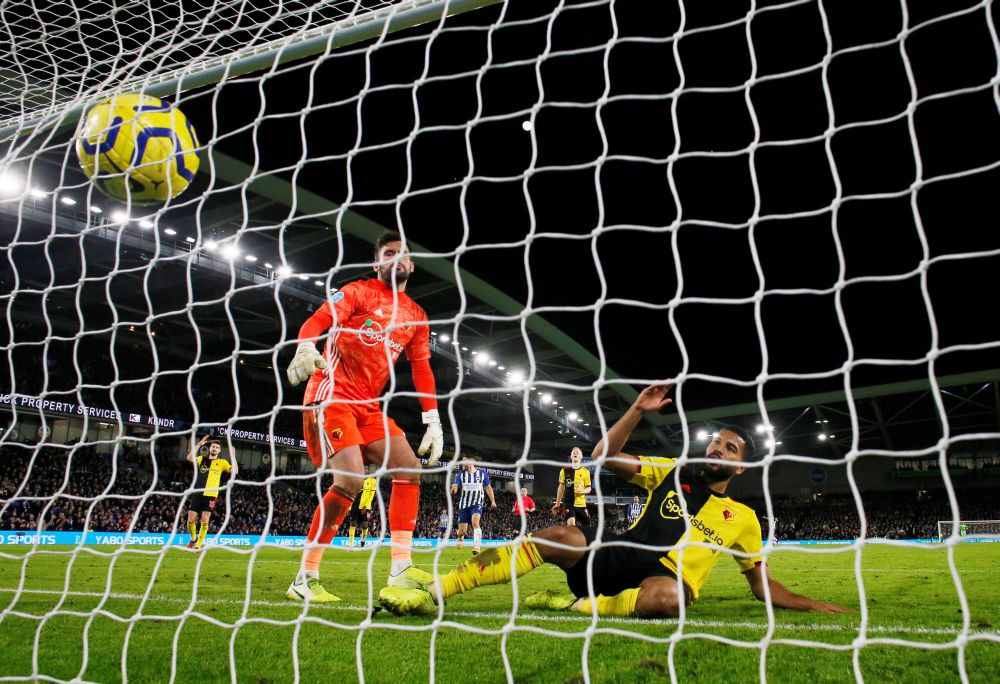 Watford's Adrian Mariappa scores an own goal at the The American Express Community Stadium, Brighton February 8, 2020. u00e2u20acu201d Reuters pic