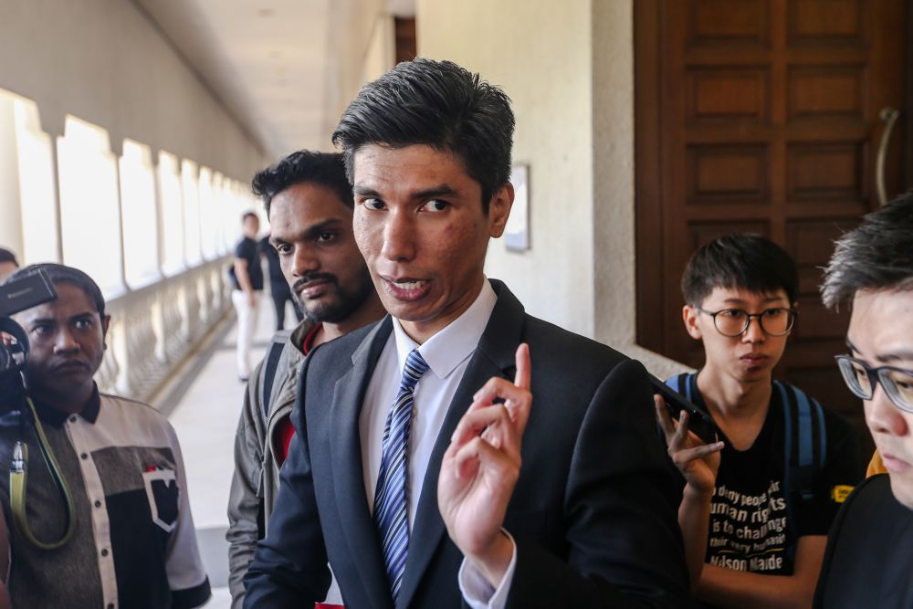 Lawyer Rajsurian Pillai speaks to reporters at the Kuala Lumpur High Court February 26, 2020.