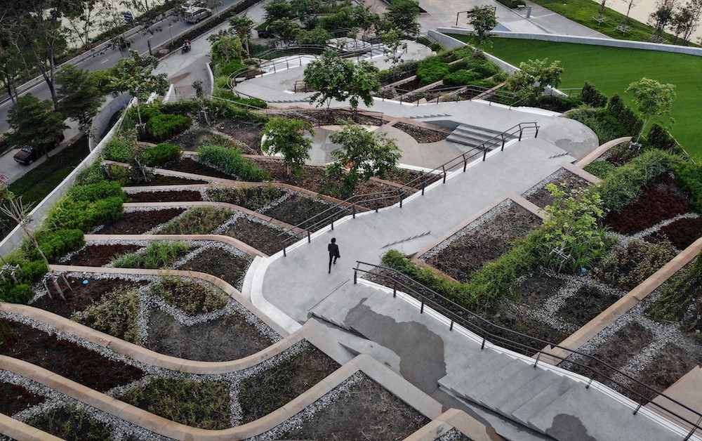 Architect Kotchakorn Voraakhom walks through the Thammasat Urban Farming Green Roof at Thammasat University in Pathum Thani February 7, 2020. u00e2u20acu201d AFP pic