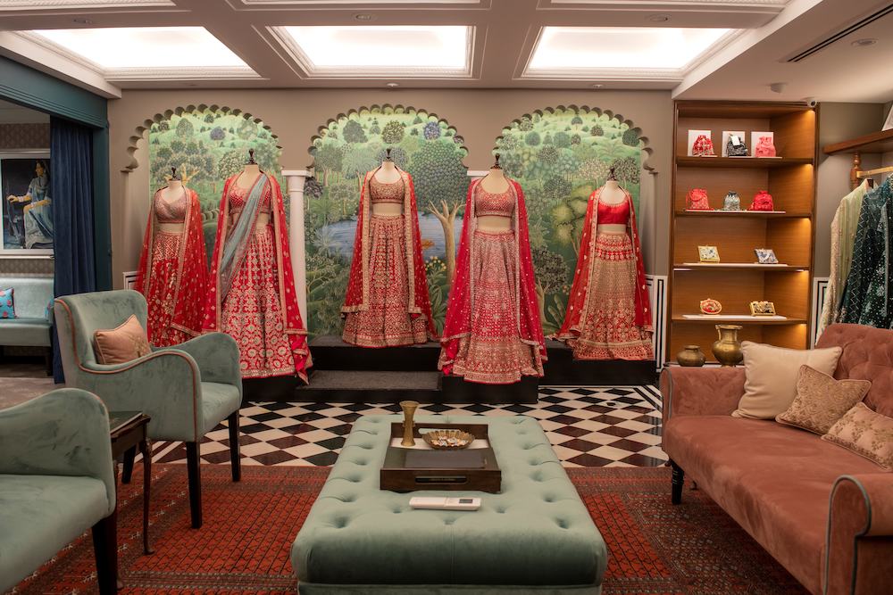 Bridal dresses and accessories of fashion designer Anita Dongre are displayed at her store in Mumbai. — AFP pic