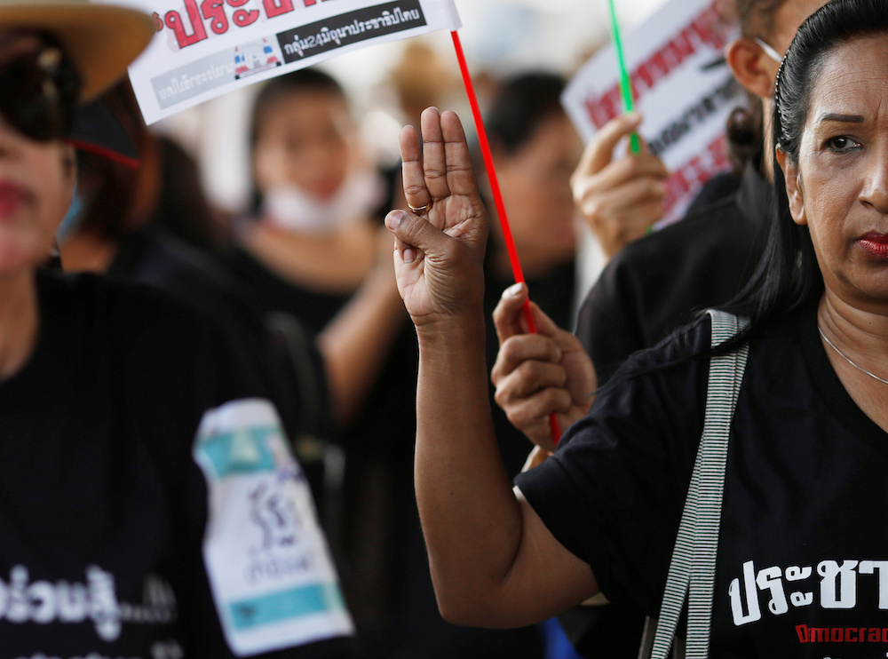 Activists protest against a courtu00e2u20acu2122s decision that dissolved the countryu00e2u20acu2122s second largest opposition Future Forward party, less than a year after an election to end direct military rule, in Bangkok March 13, 2020. u00e2u20acu201d Reuters pic