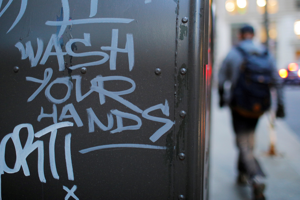 u00e2u20acu02dcWash Your Handsu00e2u20acu2122 is written on a mail box in Boston March 10, 2020. u00e2u20acu201d Reuters pic