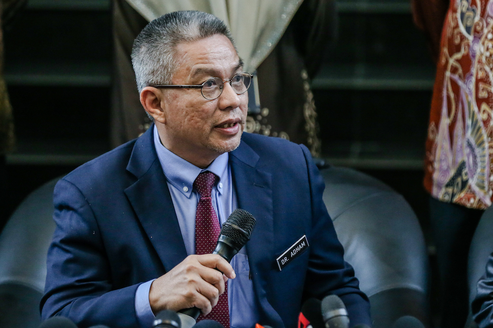 Health Minister Datuk Seri Dr Adham Baba speaks during a press conference at Hospital Sg Buloh March 12, 2020. u00e2u20acu201d Picture by Firdaus Latif 