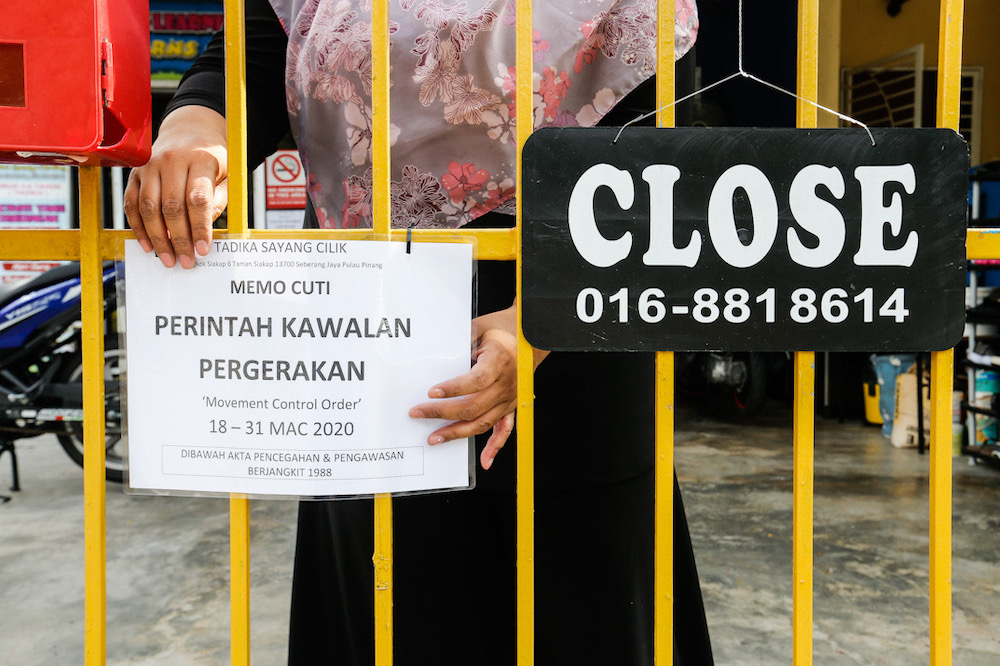 A notice of closure is seen at a kindergarten in Gelugor after the Movement Control Order, March 17, 2020. u00e2u20acu201d Picture by Sayuti Zainudin
