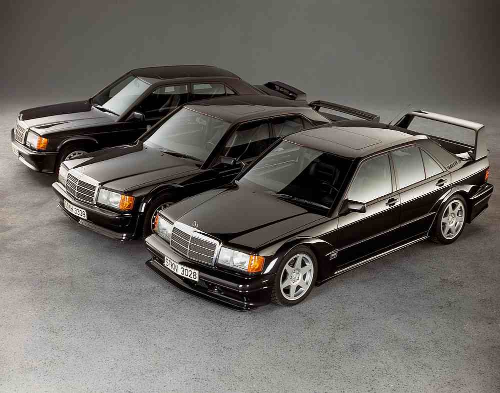 The Mercedes-Benz 190 E 2.5-16 Evolution II along with the 190 E 2.5-16 Evolution and 190 E 2.3-16. u00e2u20acu201d Picture courtesy of Daimler via AFP