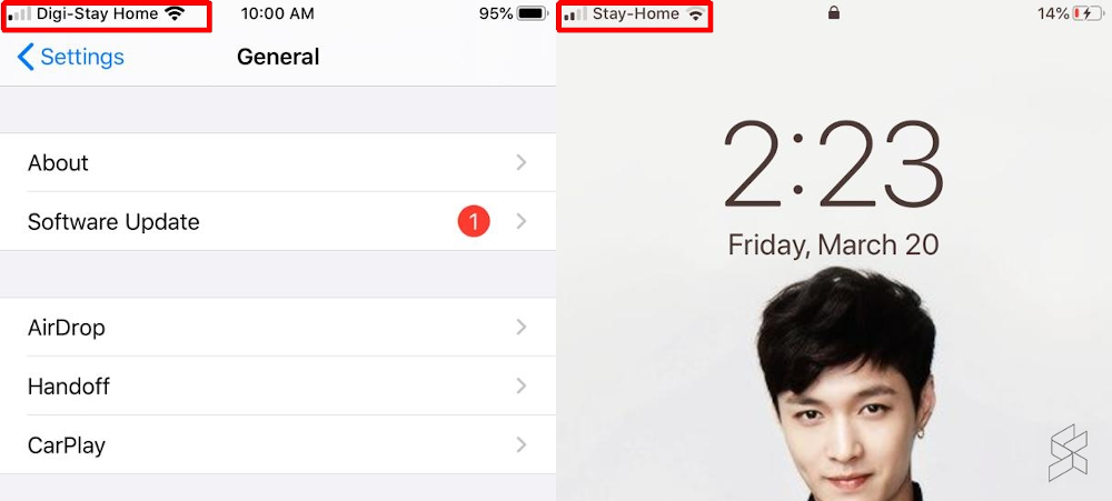 Digi’s operator label changed to ‘Stay-Home’ instead of ‘Digi’. — SoyaCincau pic