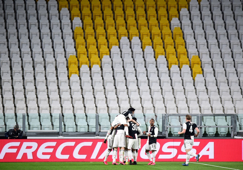 Juventus' Aaron Ramsey celebrates scoring their first goal with teammates against Inter Milan at the Allianz Stadium in Turin March 8, 2020. -- Reuters pic