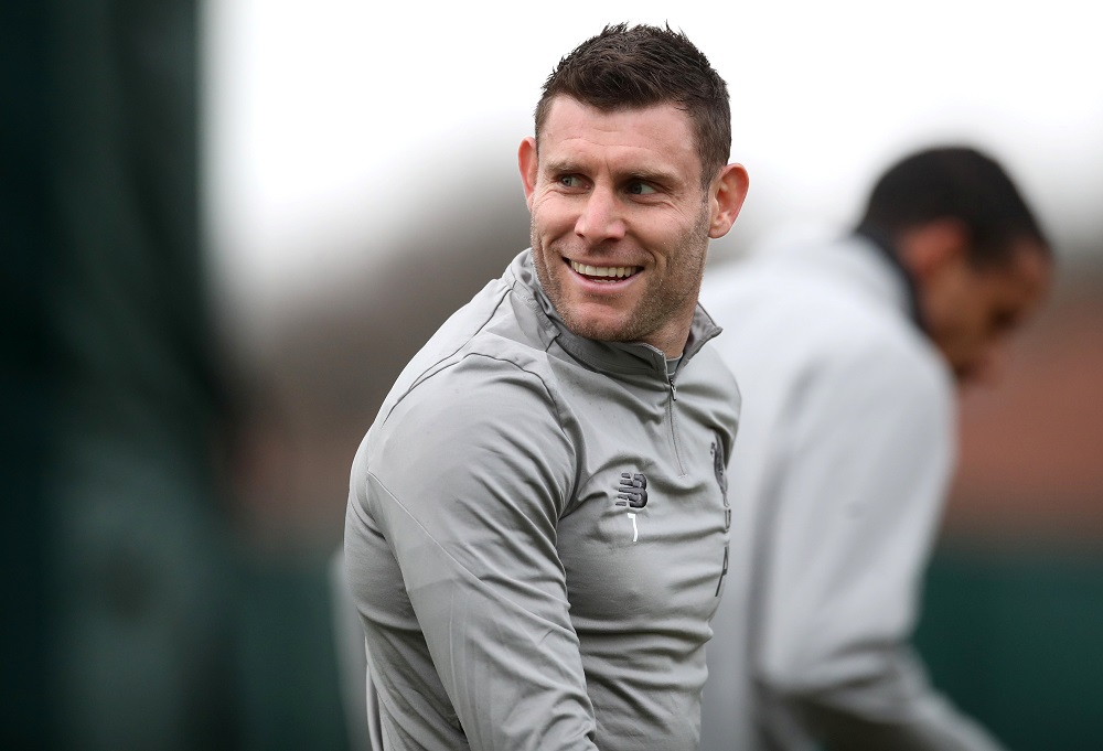 Liverpoolu00e2u20acu2122s James Milner during training in Melwood, Liverpool March 10, 2020. u00e2u20acu201d Action Images via Reuters