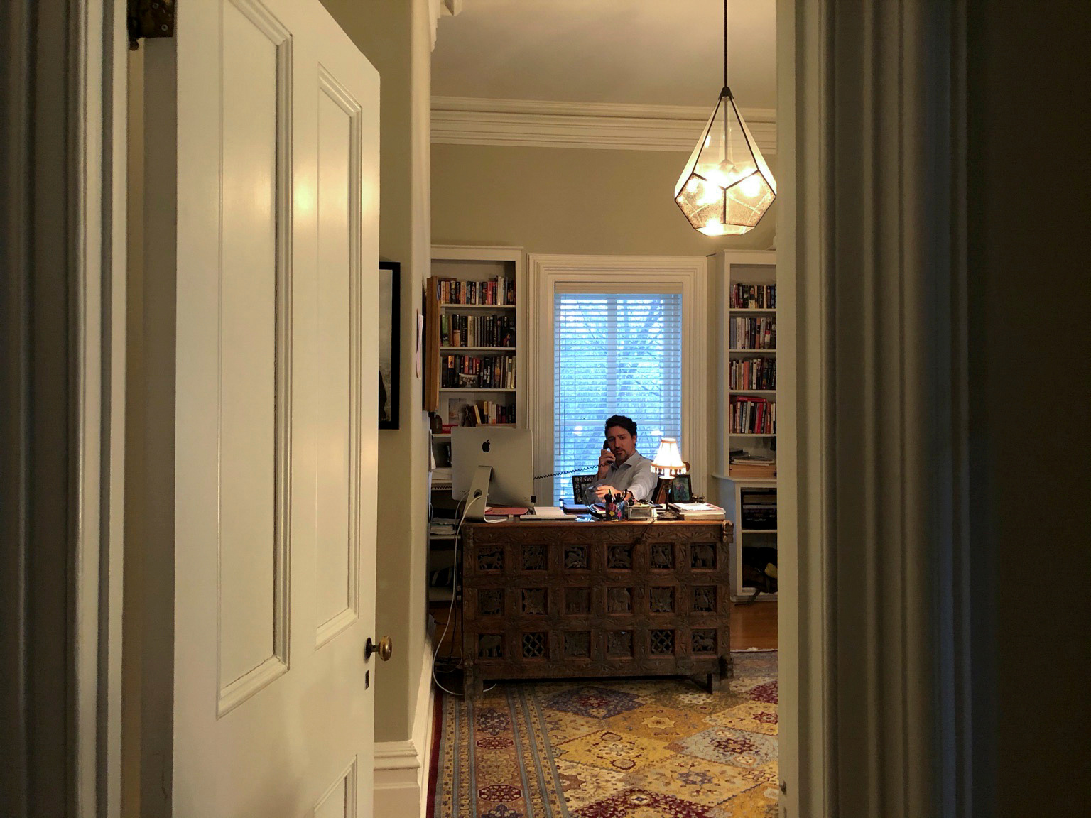 Canadau00e2u20acu2122s Prime Minister Justin Trudeau works from his home office at Rideau Cottage in Ottawa March 13, 2020. u00e2u20acu201d Picture by Ella-Grace Trudeau/Prime Minis