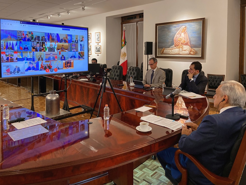 Mexico's President Andres Manuel Lopez Obrador attends a videoconference with G20 leaders to discuss the coronavirus disease outbreak, at National Palace in Mexico City March 26, 2020. u00e2u20acu201d Reuters pic