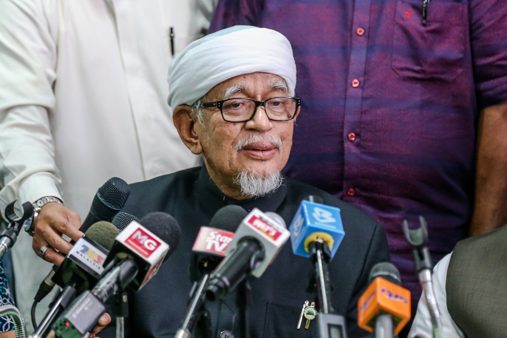 PAS president Datuk Seri Abdul Hadi Awang speaks during a press conference at PAS headquarters in Kuala Lumpur March 1, 2020. u00e2u20acu201d Picture by Firdaus Latif 
