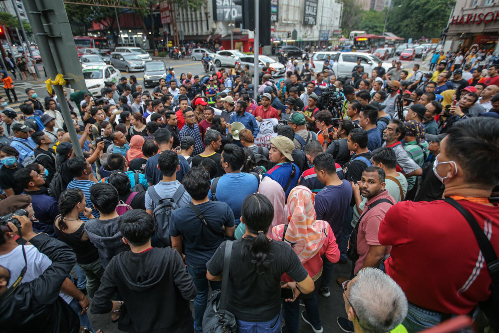 Protesters gather in front of the Sogo shopping complex during the Save Malaysia Demonstration on March 1, 2020. u00e2u20acu201d Picture by Hari Anggara