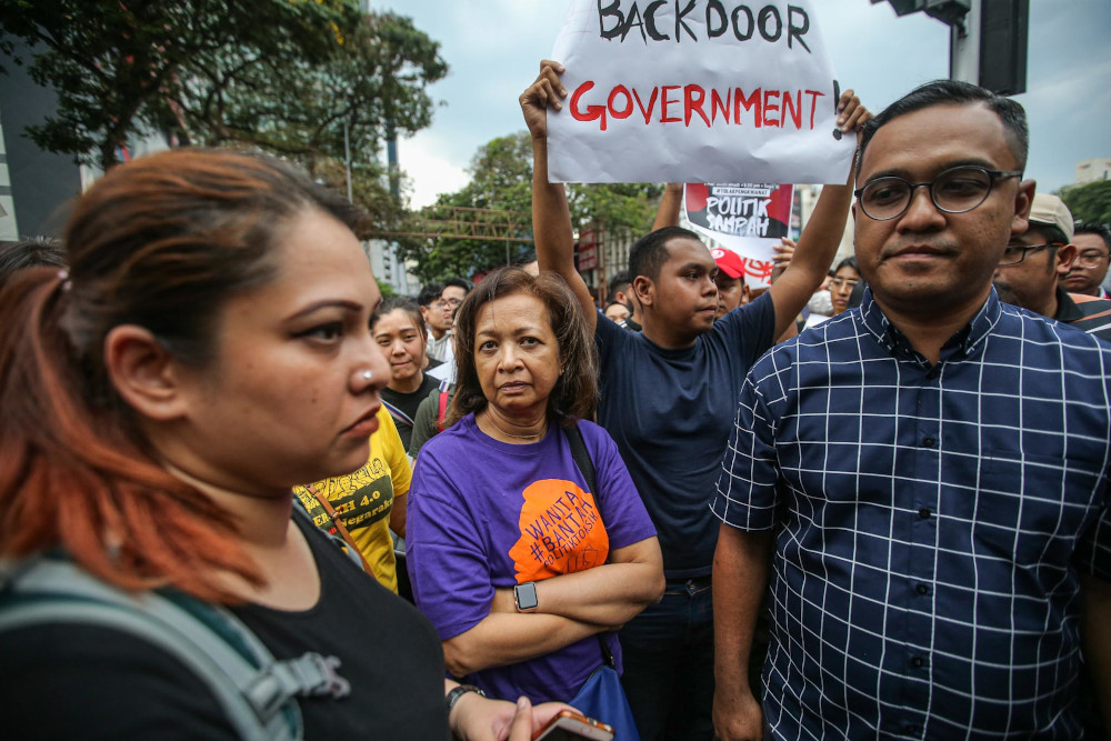 Datin Paduka Marina Mahathir is seen in front of the Sogo shopping complex during the Save Malaysia Demonstration on March 1, 2020. u00e2u20acu201d Picture by Hari Anggara