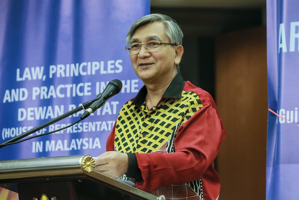 Dewan Rakyat Speaker Tan Sri Datuk Mohamad Ariff Md Yusof (centre) launching his book at Parliament March 2,2020. u00e2u20acu201du00c2u00a0Picture by Ahmad Zamzahuri