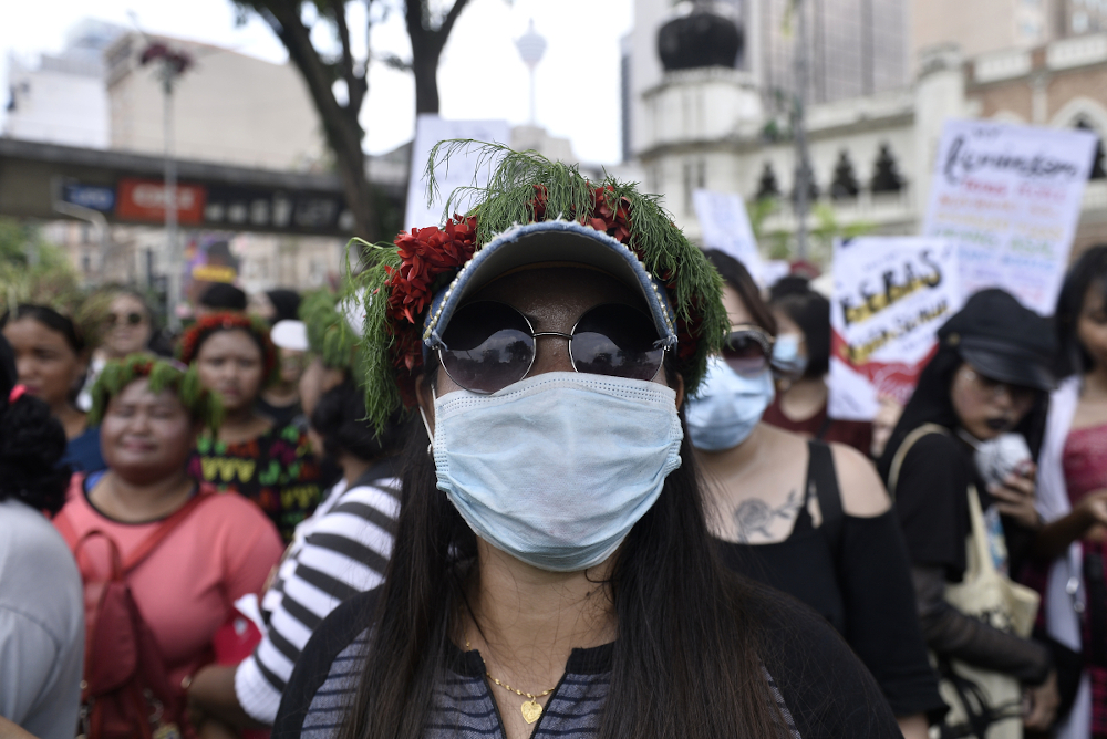 Demonstrators take part in Women’s March Malaysia 2020, in conjunction with International Women’s Day in Kuala Lumpur March 8, 2020. ― Picture by Miera Zulyana