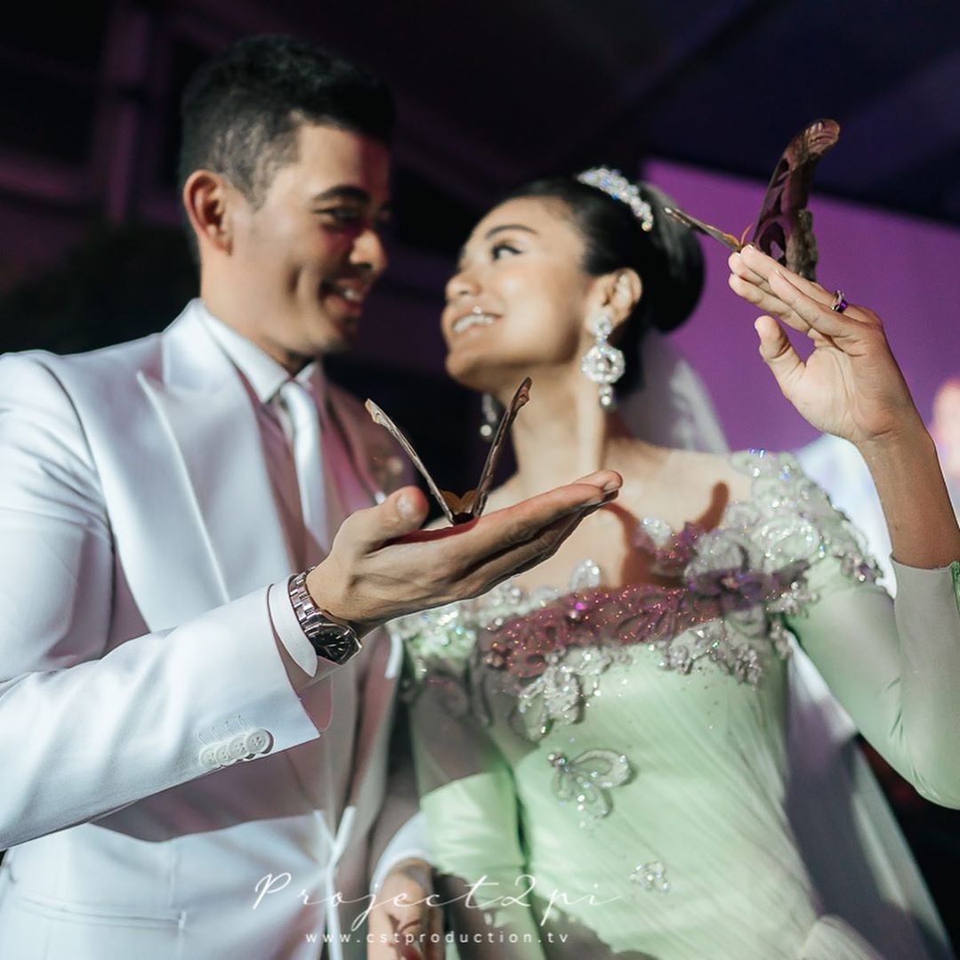 Atlas moths made its appearance at the wedding ceremony of actress Tasha Shilla and Muhammad Atiq Idris at Bayswater, Kuala Lumpur City Centre on Sunday. u00e2u20acu201d Photo via Instagram/ tashashillan n