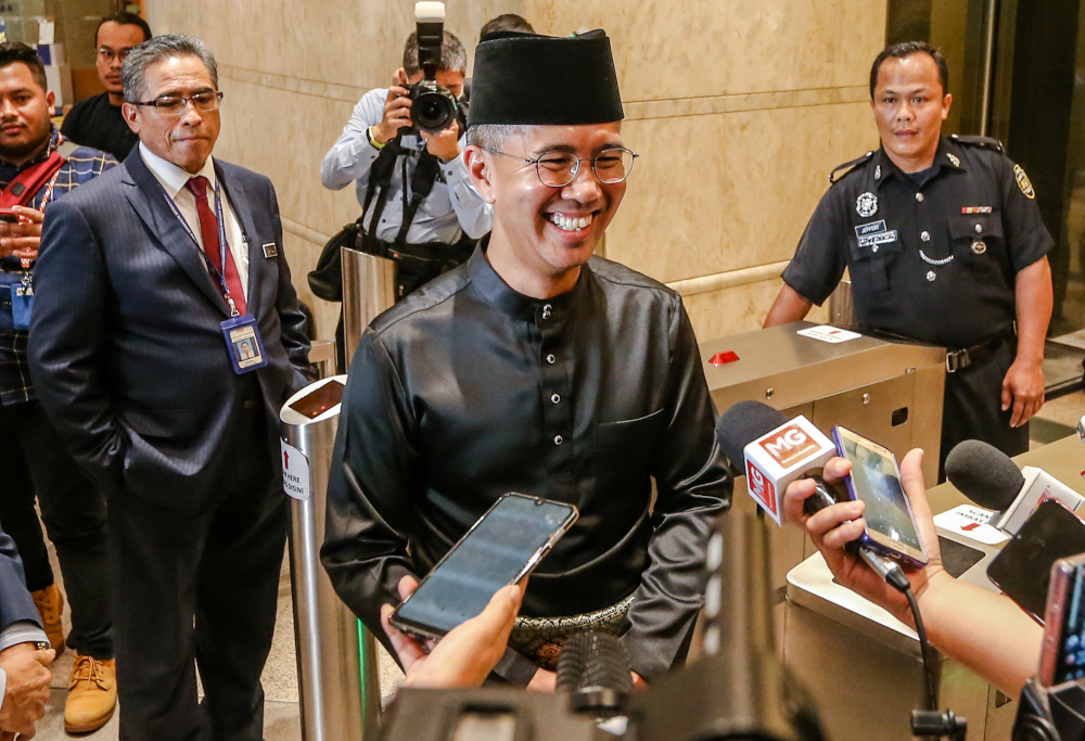 Finance Minister Senator Datuk Seri Tengku Zafrul Tengku Abdul Aziz speaks to reporters on his first day as Finance Minister in Putrajaya 10, 2020. u00e2u20acu201d Picture by Firdaus Latif  
