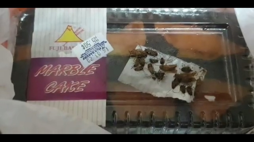 One of the customers found cockroaches on the lid of the marble cake he bought. u00e2u20acu201d Screengrab via Facebook/Sureshgita Vpp
