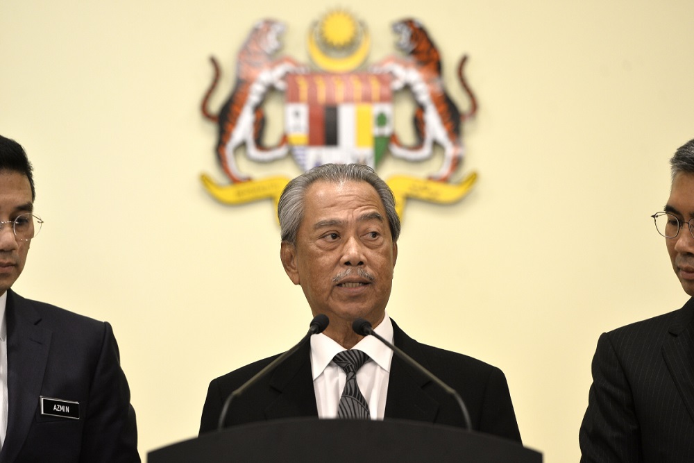 Prime Minister Tan Sri Muhyiddin Yasin at a press conference in Putrajaya March 16, 2020. u00e2u20acu201d Picture by Miera Zulyana