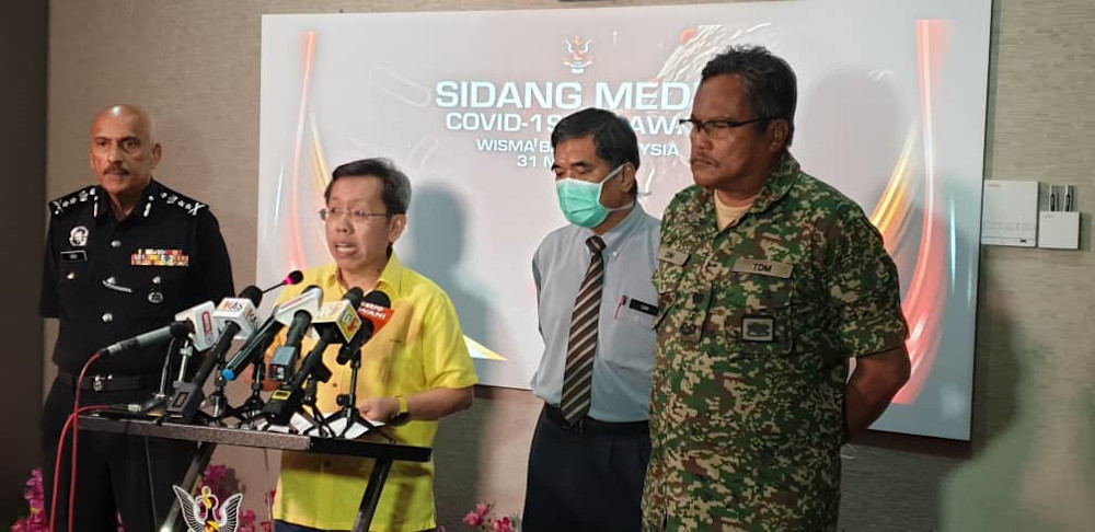 Local Government and Housing Minister Datuk Sri Dr Sim Kui Hian speaks to reporters after chairing the state Disaster Management Committee meeting, March 31, 2020. u00e2u20acu201d Picture courtesy of Sarawak Deputy Chief Ministeru00e2u20acu2122s Office