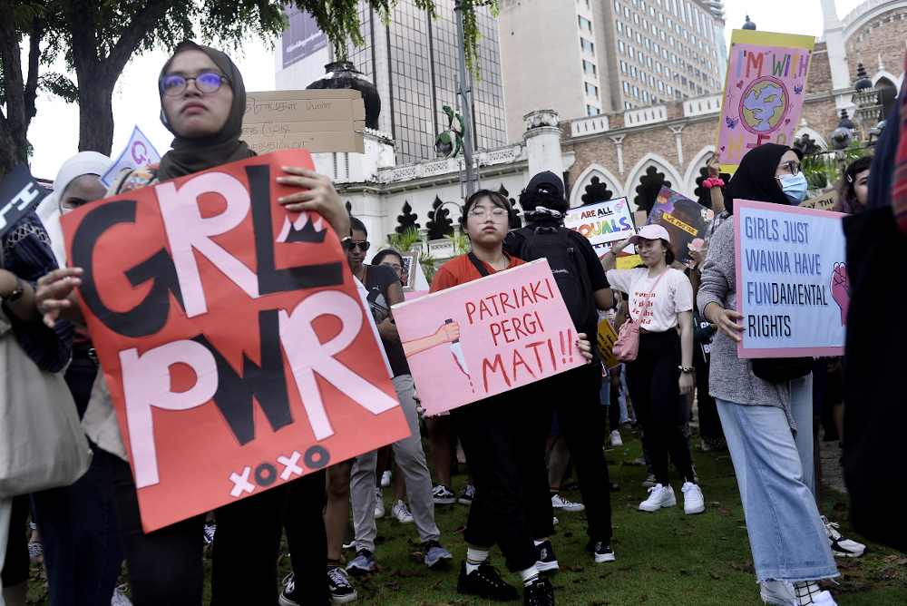 Demonstrators take part in Womenu00e2u20acu2122s March Malaysia 2020, in conjunction with International Womenu00e2u20acu2122s Day in Kuala Lumpur March 8, 2020. u00e2u20acu2022 Picture by Miera Zulyana