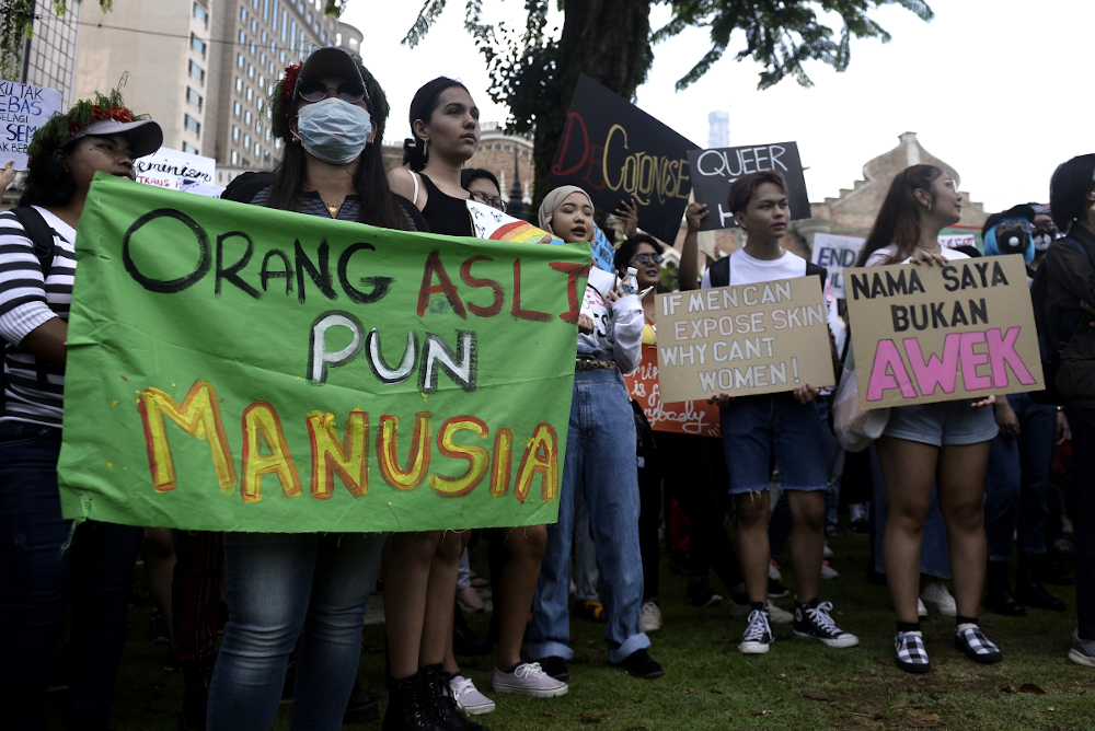 Demonstrators take part in Women's March Malaysia 2020, in conjunction with International Women's Day in Kuala Lumpur March 8, 2020. u00e2u20acu2022 Picture by Miera Zulyana