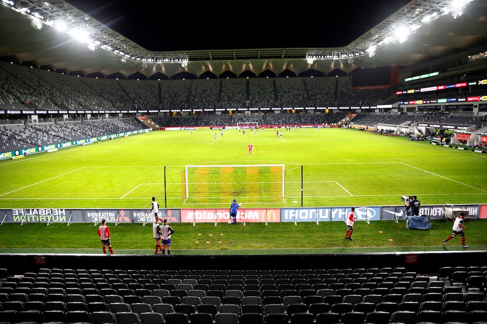 An empty Bankwest Stadium, shuttered from fans due to the Covid-19 coronavirus outbreak, is pictured during the round 24 A-League football match between Sydney FC and the Western Sydney Wanderers at Bankwest Stadium in Sydney March 21, 2020. u00e2u20acu201d AFP pic