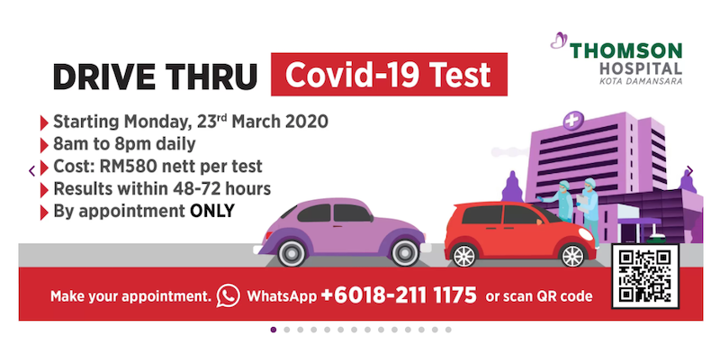 Thomson Hospital Kota Damansara is now offering drive-through testing for Covid-19.