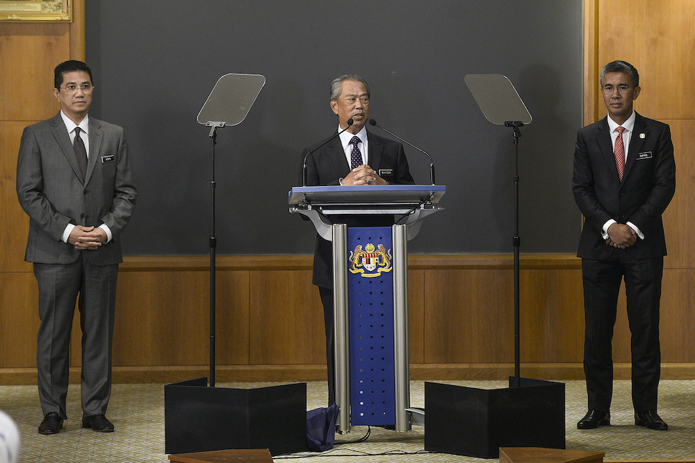 Prime Minister Tan Sri Muhyiddin Yassin speaks during a press conference in Putrajaya March 23,2020. u00e2u20acu201d Picture by Miera Zulyana