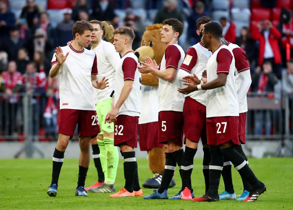 Bayern Munich players celebrate after the Bundesliga Bayern Munich v FC Augsburg match in Allianz Arena, Munich, Germany, March 8, 2020. u00e2u20acu201d Reuters pic
