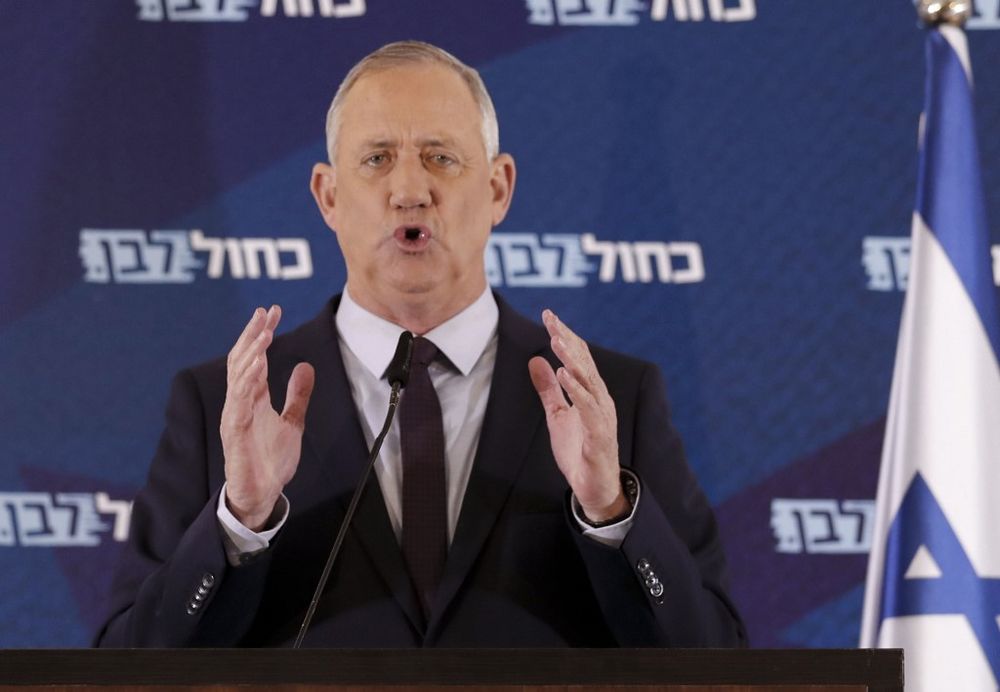 A file photo taken on March 07, 2020 shows the leader of Israelu00e2u20acu2122s Blue and White electoral alliance Benny Gantz delivering a statement in the central Israeli city of Ramat Gan. u00e2u20acu201d AFP pic