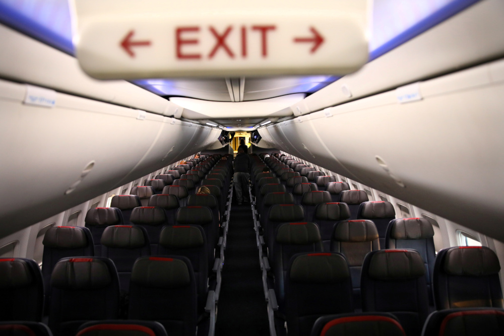 Rows of empty seats of an American Airline flight are seen, as coronavirus disease disruption continues across the global industry, during a flight between Washington DC and Miami, in Washington, US, March 18, 2020. u00e2u20acu201d Reuters pic 