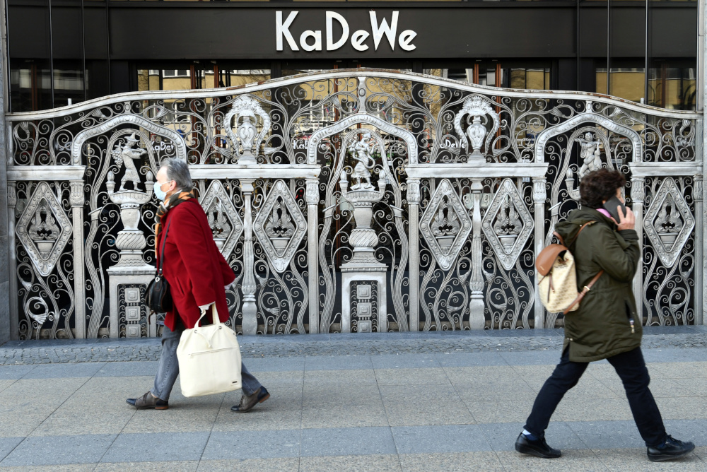 People walk past Berlinu00e2u20acu2122s famous KaDeWe shopping center on the Kurfuerstendamm boulevard during the spread of coronavirus disease in Berlin, Germany, March 26, 2020. u00e2u20acu201d Reuters pic 