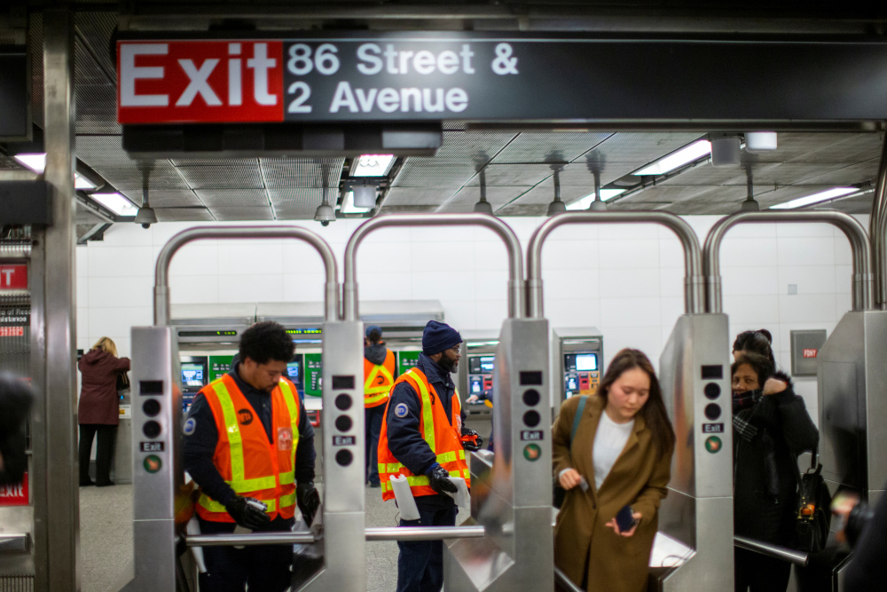 People enter the subway station as MTA worker disinfects the station in the Manhattan borough of New York City, New York, US, March 4, 2020. u00e2u20acu201d Reuters pic 
