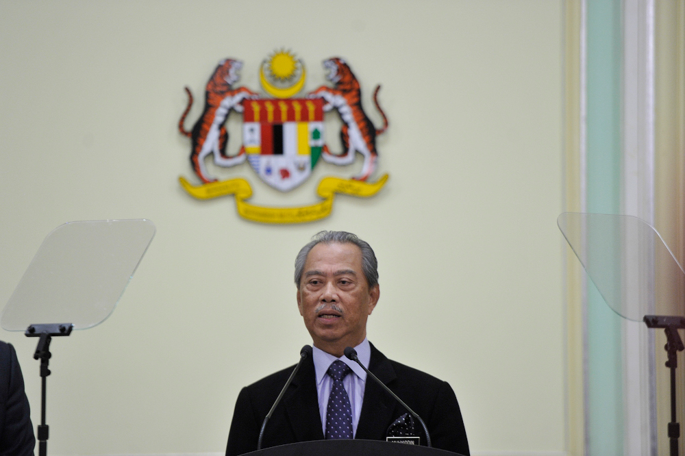 Prime Minister Tan Sri Muhyiddin Yassin during the announcement of the new Cabinet ministers at Perdana Putra in Putrajaya, March 9, 2020. u00e2u20acu201d Picture by Shafwan Zaidon