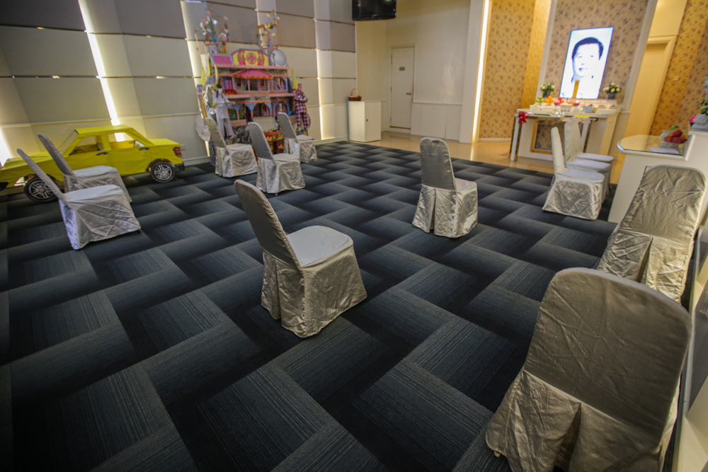 Chairs removed from the halls where last respects are paid to avoid any contact between visitors to control the spread of covid-19 on March 24, 2020. u00e2u20acu201d Picture by Hari Anggara