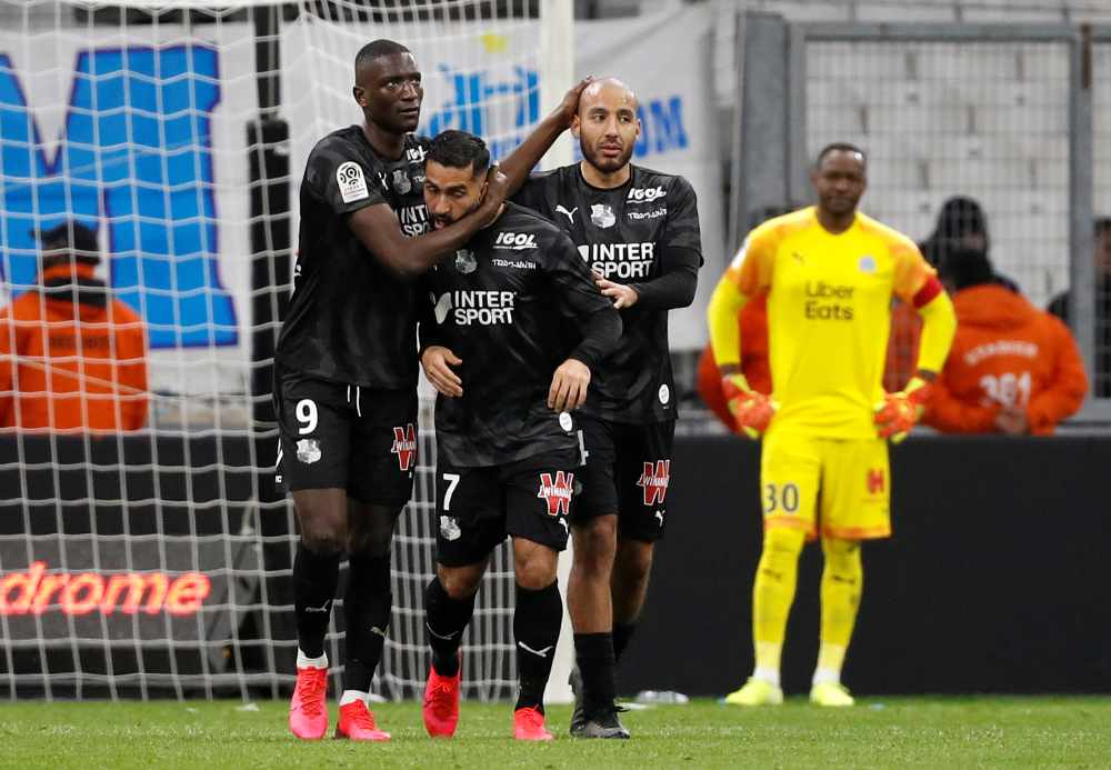 Amiens' Saman Ghoddos celebrates with teammates after scoring the second goal against Olympique de Marseille March 7, 2020. u00e2u20acu2022 Reuters pic