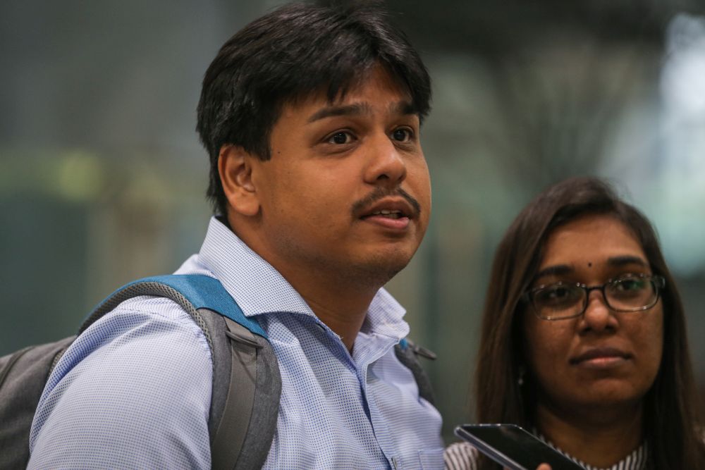 Banker Stephen Mohandas speaks to Malay Mail at KL Sentral, Kuala Lumpur as the movement control order kicks in on March 18, 2020. — Picture by Hari Anggara