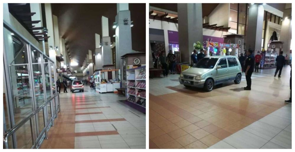 The 55-year-old caused chaos at the Sultan Mahmud Airport in Kuala Nerus when she drove past the automatic glass doors into the building. u00e2u20acu201d Picture from Twitter/@manarianz5